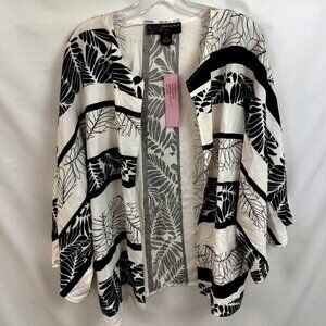 NWT Peck & Peck XL Black White Linen Rayon Kimono Jacket Unlined